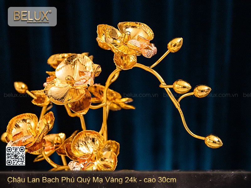 Chậu Lan Bạch Phú Quý mạ vàng 24k cao 30cm&nbsp;
